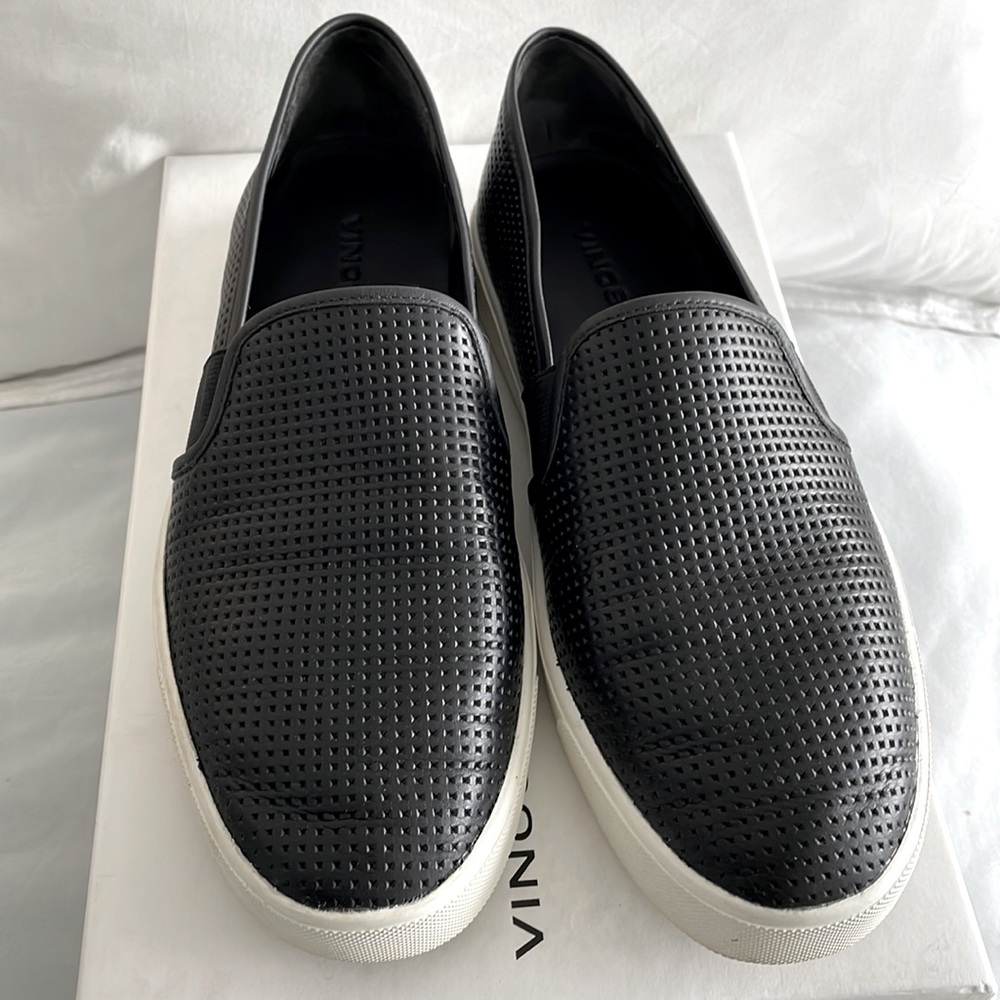 Vince women Blair style black flat slip on leather sneaker